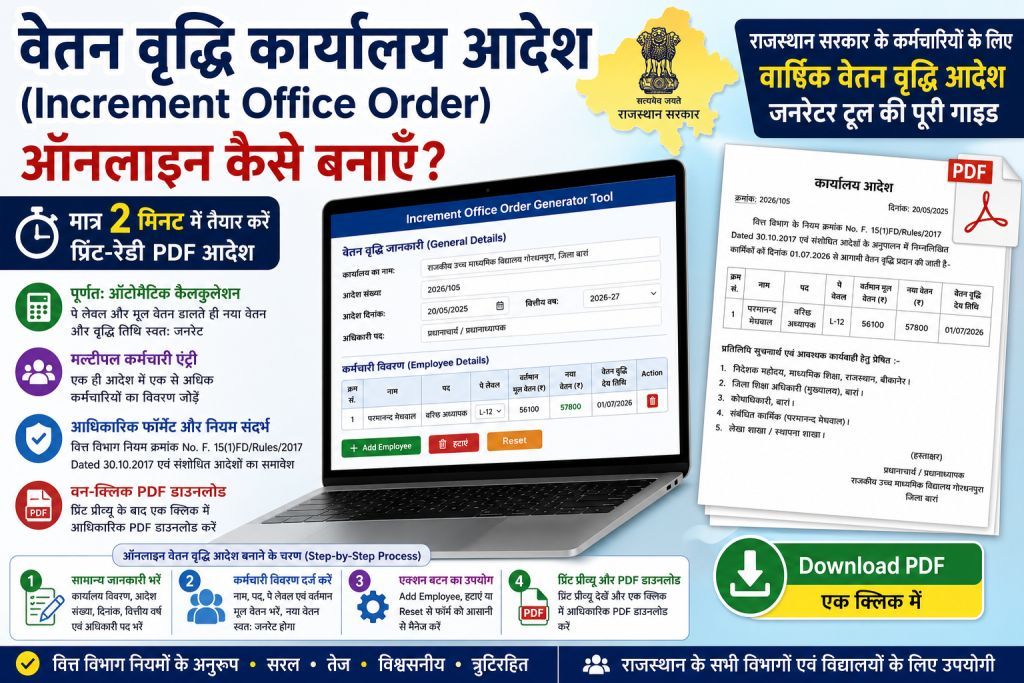 वेतन वृद्धि कार्यालय आदेश ऑनलाइन कैसे बनाएँ?